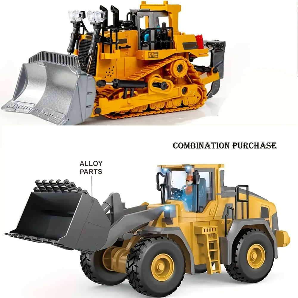 RC Construction Vehicle Set 2-in-1 & 3-in-1 – 2.4G 11-Channel Remote Control Excavator Dump Truck Forklift Bulldozer, Alloy & Plastic Engineering Toy Car Kit for Kids Boys, Birthday Christmas Gift