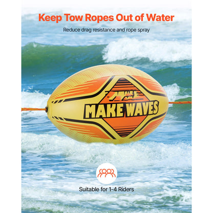 Inflatable Booster Ball for Towable Tubes 680lbs Tensile Strength 0.75mm Thickened PVC with PE Tow Rope for Boating Water Sports Sea Lake River