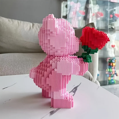 Rose Bear Building Blocks Set 4051 Pieces – Romantic Bear Holding Rose Brick Model Kit High-Difficulty Display Build, Unique Valentine's Day Anniversary Birthday Gift for Girlfriend Wife
