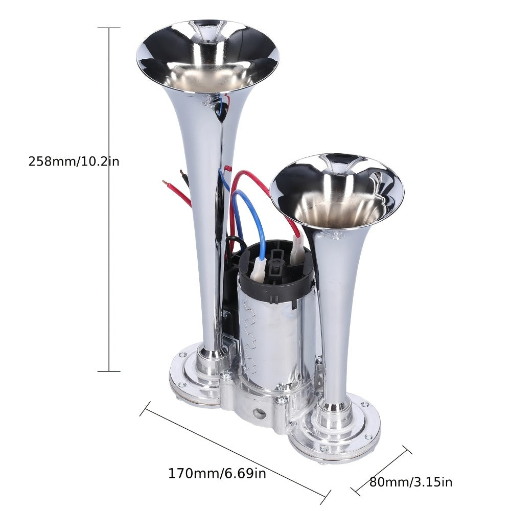Loud Air Horn for Truck - 130dB Double Tube Aluminum Alloy with Compressor, 12V/24V Universal, Super Loud for SUV, Boat, Motorcycle, Off-Road, Bus, Quick Install