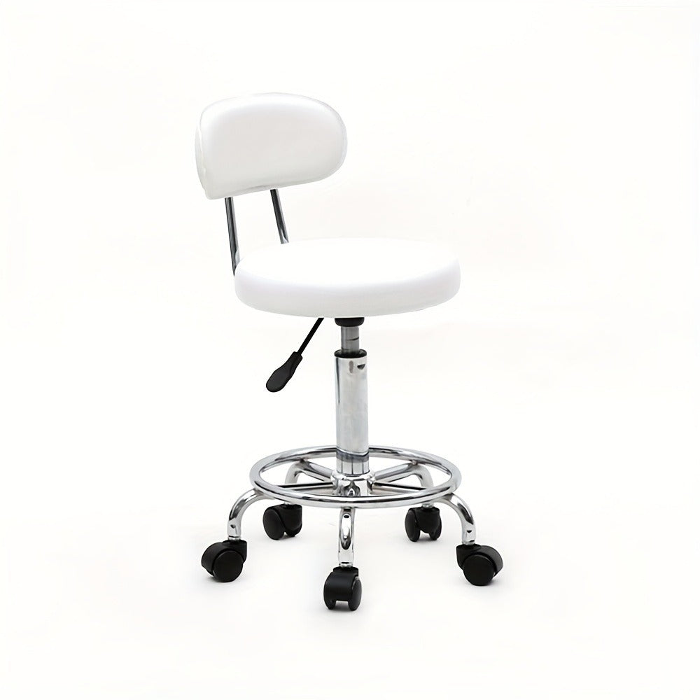 Adjustable Salon Stool with Back 360 Swivel PU Leather Cushioned Round Seat Chair for Salon Barber Spa Esthetician Home Office Vanity Makeup Station White