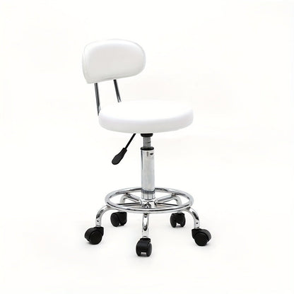Adjustable Salon Stool with Back 360 Swivel PU Leather Cushioned Round Seat Chair for Salon Barber Spa Esthetician Home Office Vanity Makeup Station White