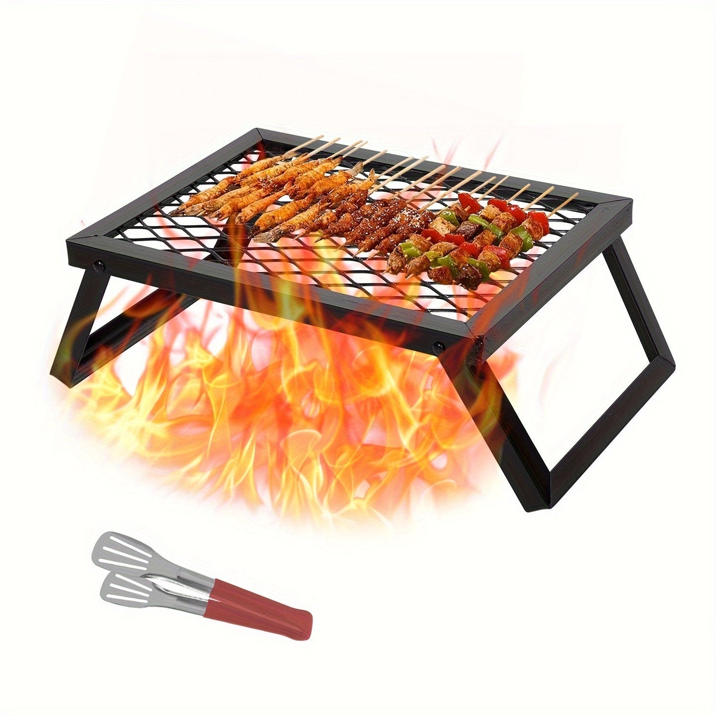 Campfire Grill Folding 16x12 Inch Heavy Steel - Portable Camp Grill with Legs & Clamps for Outdoor Cooking, Fire Pit Grill, Camping Grill Grate for Open Fire BBQ, Backpacking & Campfire Cooking