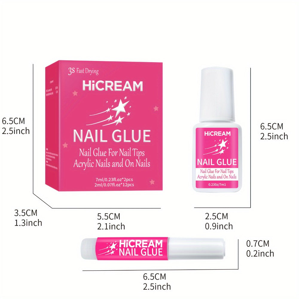 Acrylic Nail Glue Set 14 Pcs No Lamp Quick Dry Super Strong Bond — 12×2ml + 2×7ml Bulk Pack for Press On Nails, Fake Nails, Rhinestones & Nail Art Repair | Long-Lasting DIY & Salon Adhesive for Women