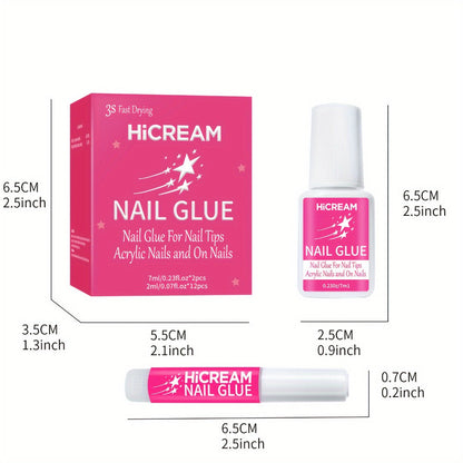Acrylic Nail Glue Set 14 Pcs No Lamp Quick Dry Super Strong Bond — 12×2ml + 2×7ml Bulk Pack for Press On Nails, Fake Nails, Rhinestones & Nail Art Repair | Long-Lasting DIY & Salon Adhesive for Women