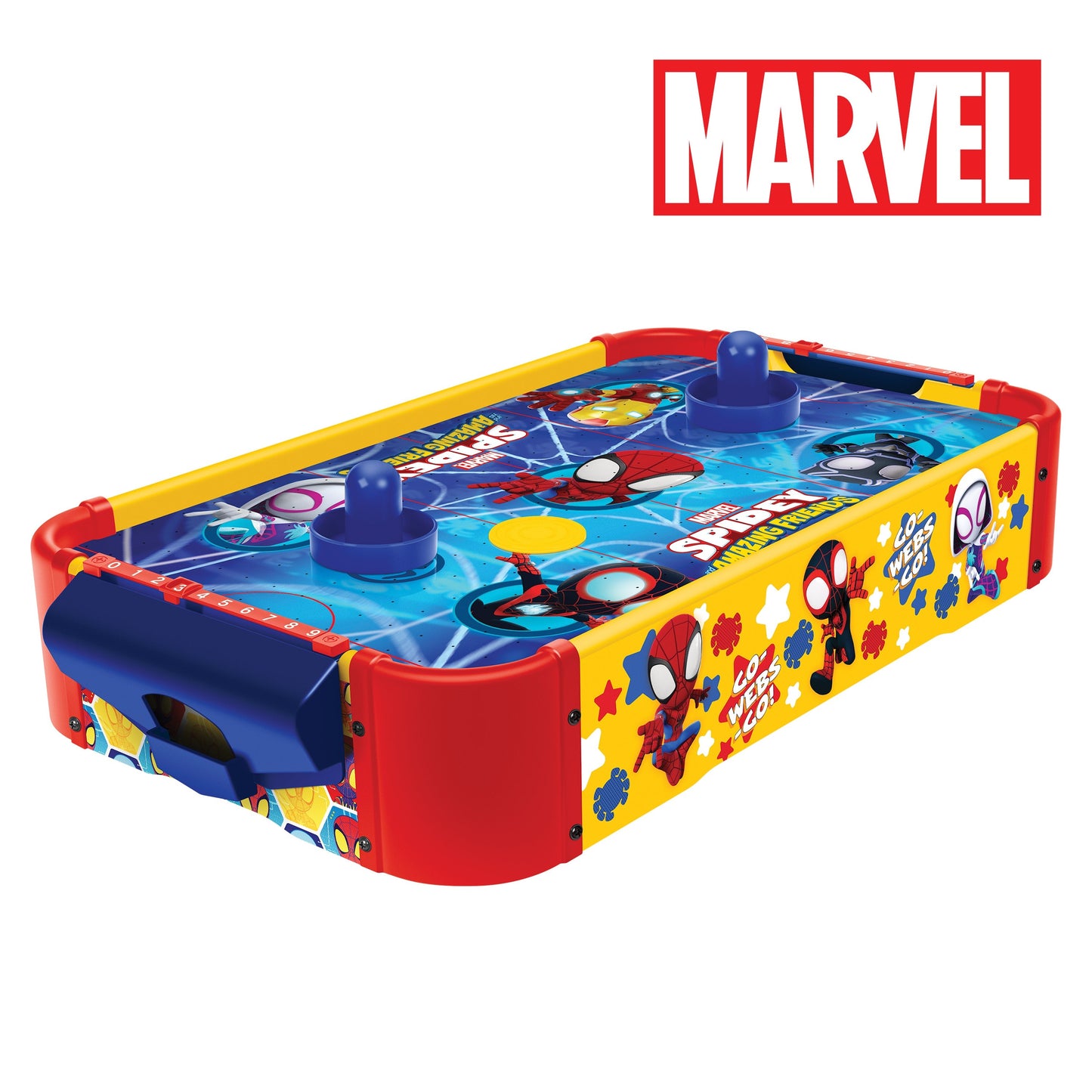 Kids Tabletop Air Hockey Table Marvel Spidey and His Amazing Friends - Officially Licensed Wood Surface, Manual Score Tracker, Indoor Game for Boys Girls Ages 3+ | Birthday Christmas Holiday Gift