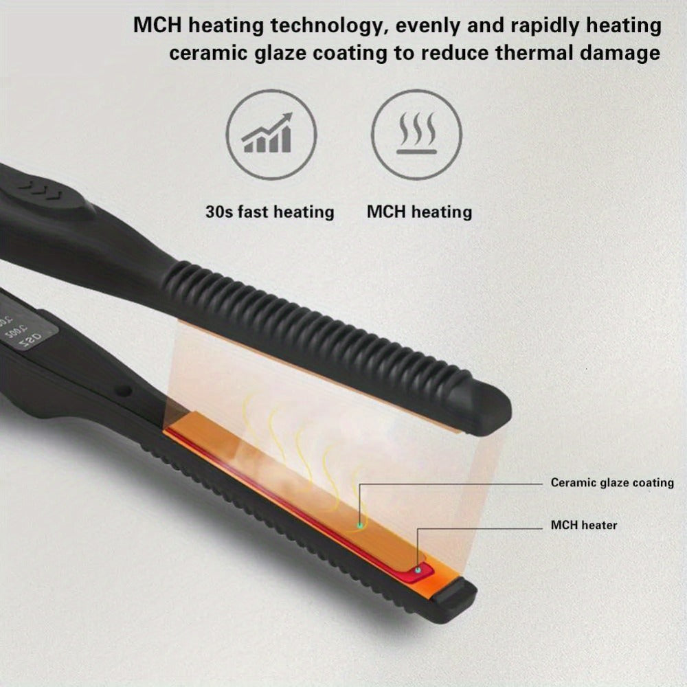 Root Crimper & Hair Straightener Curling Iron 2-in-1 with 4-Mode Adjustable Temp, Fast Heat-Up Wavy Hair Crimper Flat Iron for Women — Professional Salon & Home Travel Styling Tool, Black