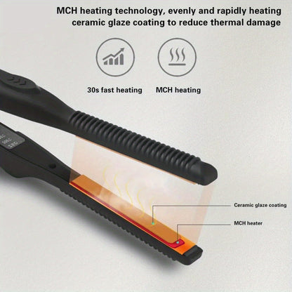 Root Crimper & Hair Straightener Curling Iron 2-in-1 with 4-Mode Adjustable Temp, Fast Heat-Up Wavy Hair Crimper Flat Iron for Women — Professional Salon & Home Travel Styling Tool, Black