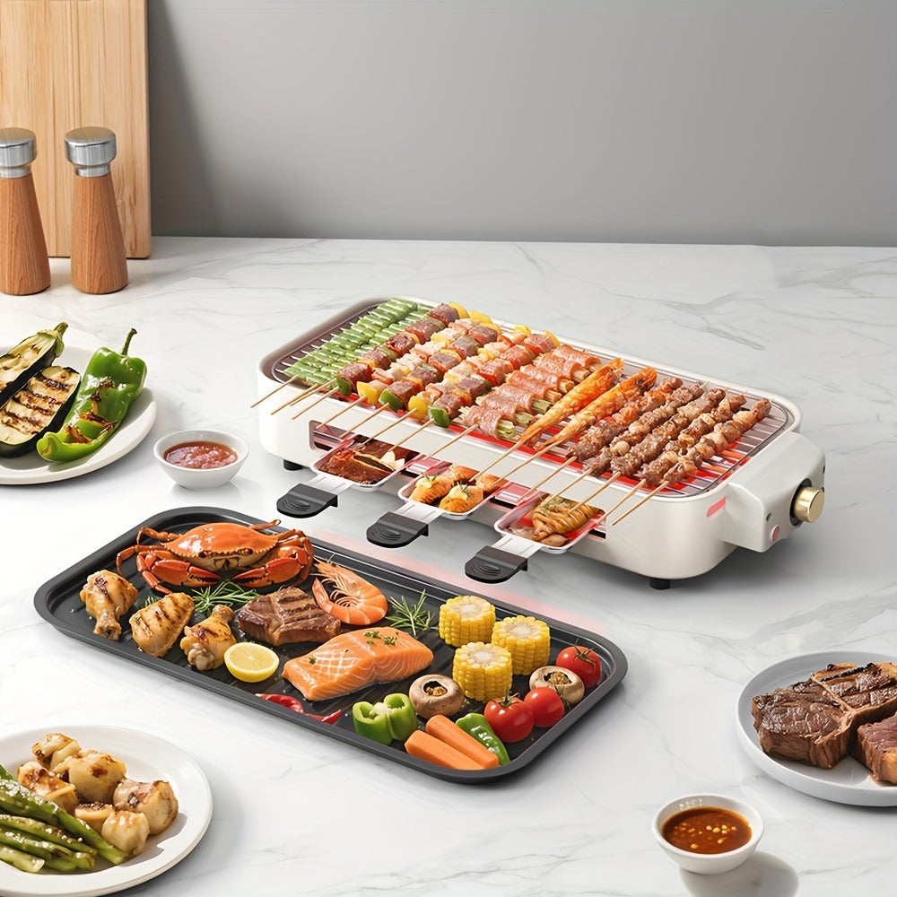 Electric Grill 2-in-1 Indoor BBQ & Frying Pan – 1500W Temperature Control, Non-Stick Detachable Cooking Board, Portable Electric Grill for Meat, Dishwasher Safe, Christmas Gift Idea with Gift Bag