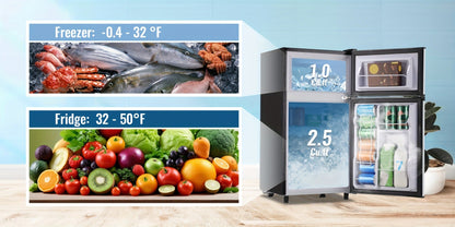 Small Fridge with Freezer, 2-Door Compact Refrigerator with 7-Level Adjustable Thermostat, Removable Shelves & Basket – 2.5 or 3.5 Cu Ft Silver Mini Fridge for Dorm, Office, RV and Bedroom