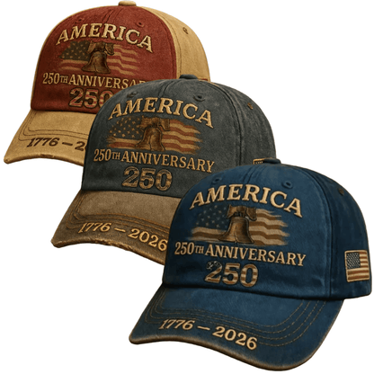 250th Anniversary Patriotic Baseball Cap USA Embroidered – Adjustable Vintage American Flag Hat for Men Women, Unisex Independence Day Gift, History Enthusiast Festive Cap, Single or 3-Piece Set