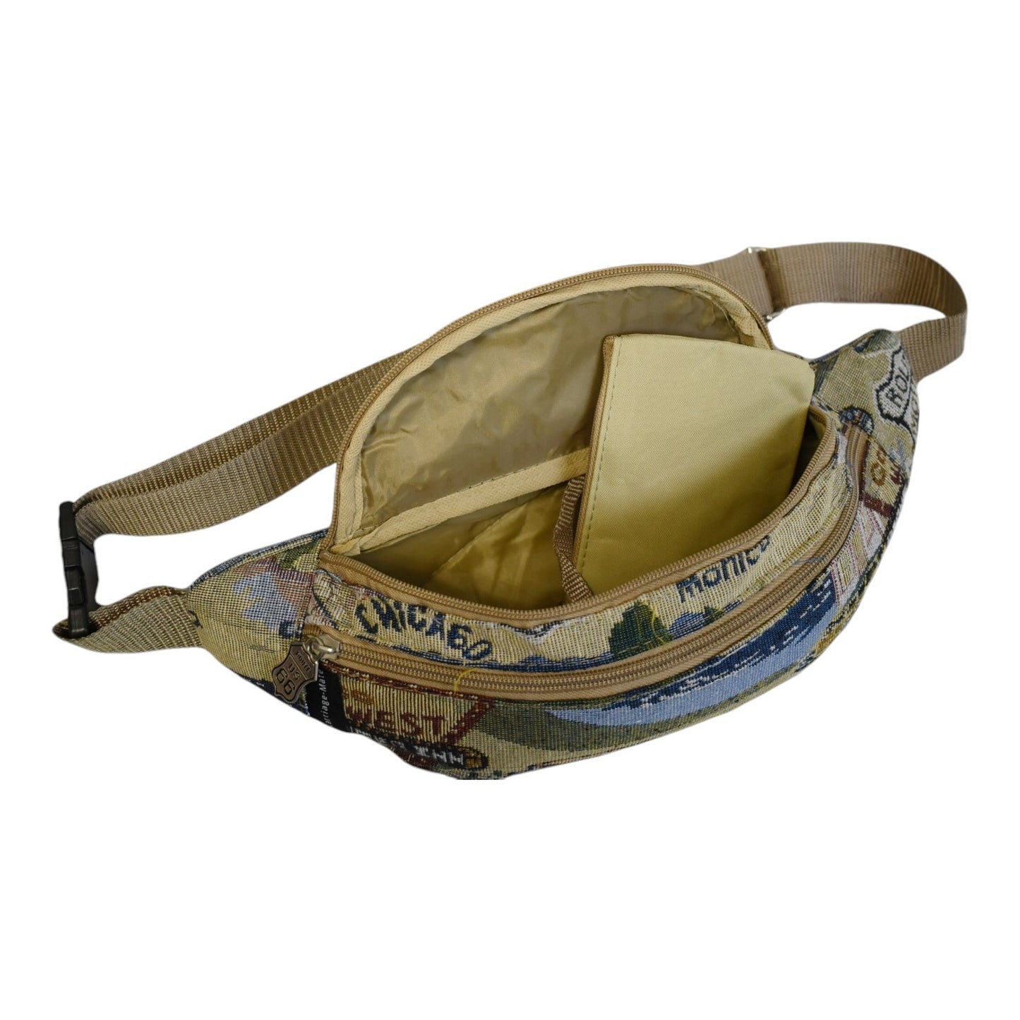 Tapestry Waist Bag Route 66 Vintage – Retro Fanny Pack Canvas Adjustable Strap for Travel Festivals Hiking