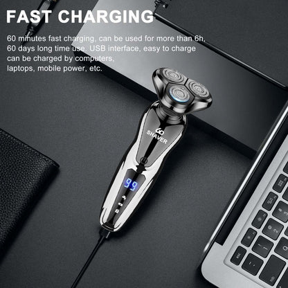 Electric Shaver for Men 3-in-1 Cordless Rechargeable 360° Floating Rotary – Beard Trimmer, Nose Hair Trimmer & Face Shaver with LED Display, 90-Min Battery & USB Charging, Black