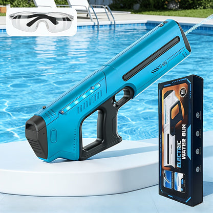 Upgraded Electric Water Gun with Safety Goggles & Hard Case – LED Pulse Light 40ft Range USB Rechargeable Squirt Blaster for Kids & Adults, Pool Beach Backyard Summer Gift Set