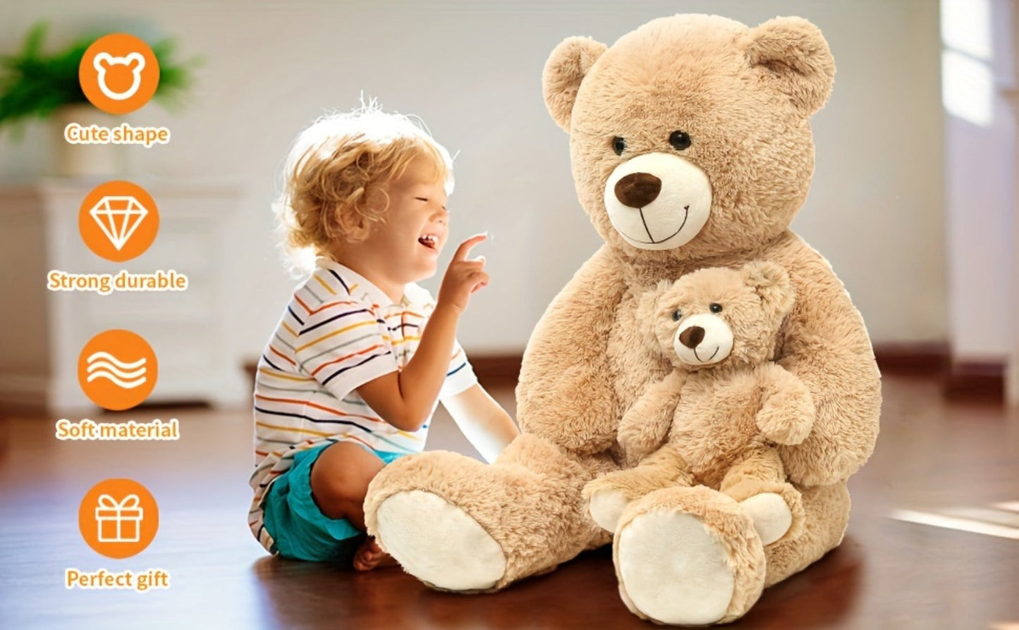 Mommy and Baby Teddy Bear Set – Giant Light Brown Plush Stuffed Animal Duo Heartwarming Gift for Kids Girlfriend Mom, Mother's Day Valentine's Day Christmas Baby Shower Birthday