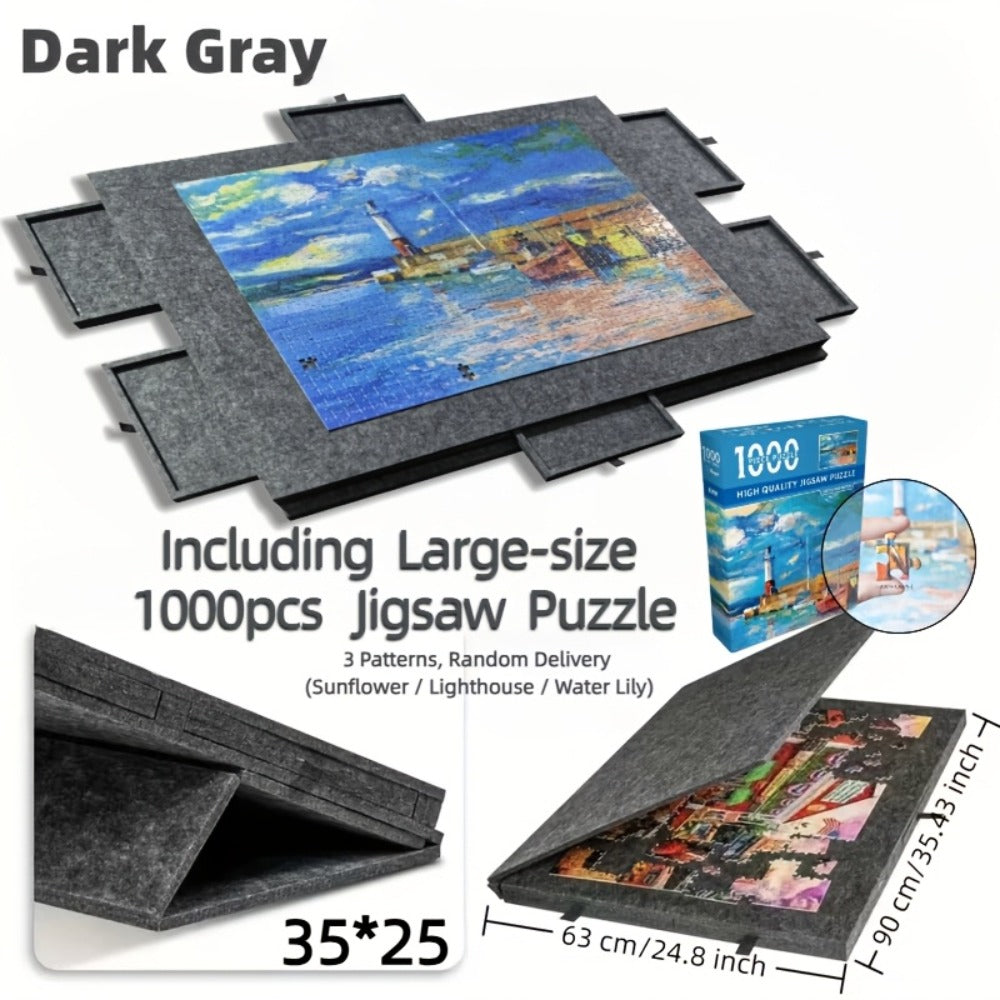 Portable Puzzle Board with Anti-Slip Surface – Fits 1000 & 1500 Piece Puzzles, Lightweight Jigsaw Puzzle Table for Storage & Family Game Night, Dark Gray / Light Gray, 30x21" or 35x24"