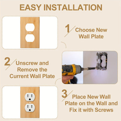 Wood Light Switch Panel Covers Set of 10 – Bamboo Solid Wood Socket Plates 4.5x2.76in, Double Hole, for Bedroom Kitchen Home Wall Decor