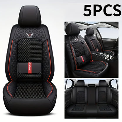 Car Seat Covers Full Set – Faux Leather 5-Seat & 2-Front Options, 3D Diamond Embroidery, Waterproof & Non-Slip for SUVs, Sedans & Trucks