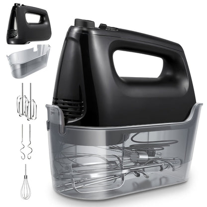 Electric Hand Mixer 250W 6-Speed Turbo - Heavy Duty Motor with 5 Stainless Steel Attachments, Snap-On Storage Case, for Whipping, Mixing Cookies, Cakes & Dough, Black, Blue or Silver