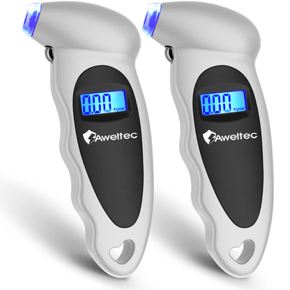 Digital Tire Pressure Gauge 2-Pack, 150 PSI with Backlit LCD, 4 Modes & Non-Slip Grip – Fits Car, Truck, Motorcycle & Bicycle – Red/Silver/Black