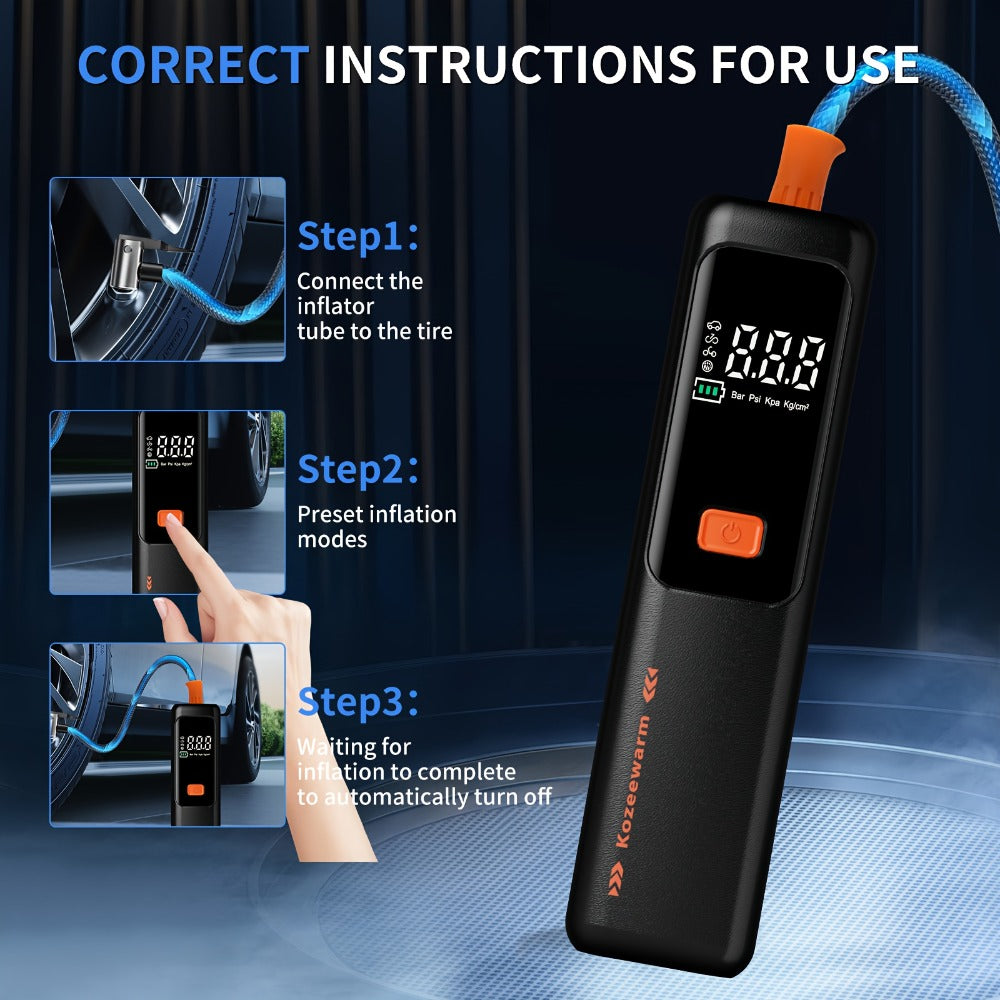 Cordless Tire Inflator Portable Air Compressor – USB-C Rechargeable, Digital Gauge, 3X Fast Inflation for Car Tires, Bikes, Motorcycles & Sports Balls