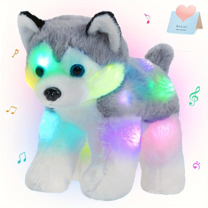 Musical Glowing Husky Puppy Plush Toy 12 Inch – Soft Dog Stuffed Animal with Light-Up Night Light & Lullaby Music, Cozy Bedtime Gift for Toddlers Kids Boys Girls Birthday Valentine Christmas
