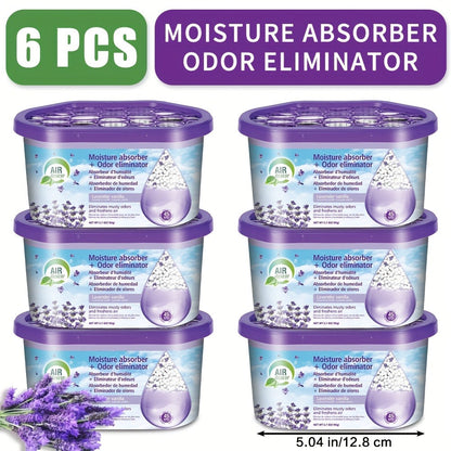 Moisture Absorber Dehumidifier Box 6-Pack – Odor Eliminator & Humidity Controller for Closet, Bathroom, Kitchen, Pantry, Boat & RV – Lavender Vanilla, Fresh Linen, Jasmine Blossom, Bamboo Charcoal