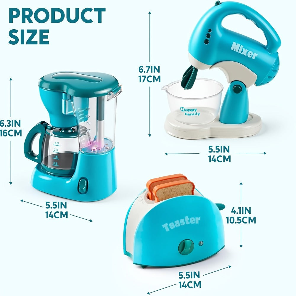 Kids Play Kitchen Toy Set with Realistic Coffee Maker, Toaster & Blender – 26PCS Pretend Play Kitchen Appliances for Toddlers Ages 3+, Role Play Cooking Toys, Birthday Christmas Gift for Girls Boys