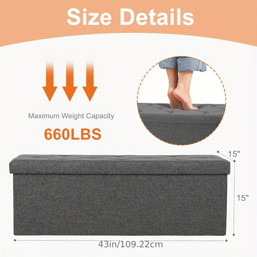 43-Inch Foldable Ottoman with Padded Seat for Comfortable Everyday Seating detail image - detail view 4