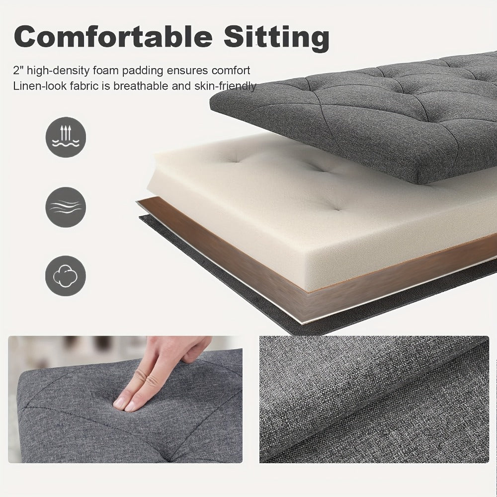 43-Inch Foldable Ottoman with Padded Seat, Small Upholstered Footstool detail image - detail view 10