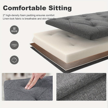 43-Inch Foldable Ottoman with Padded Seat, Small Upholstered Footstool detail image - detail view 10