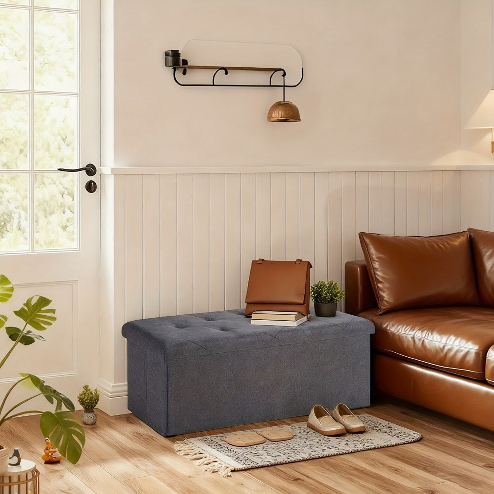 43-Inch Foldable Ottoman with Padded Seat, Small Upholstered Footstool detail image - detail view 14