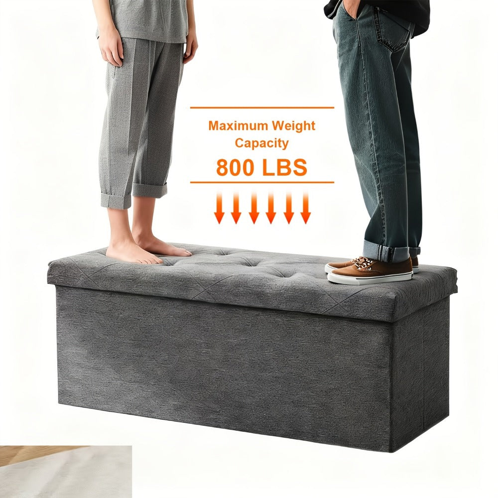 43-Inch Foldable Ottoman with Padded Seat, Small Upholstered Footstool detail image