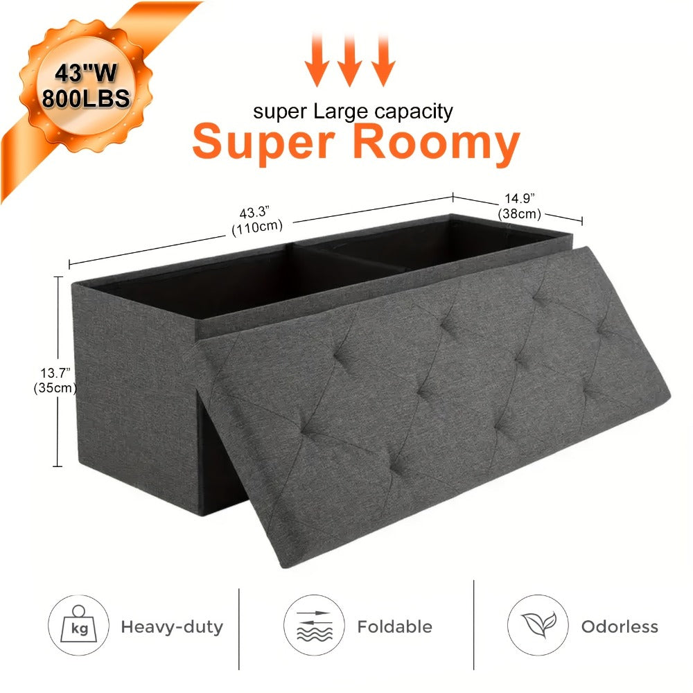 43-Inch Foldable Ottoman with Padded Seat, Small Upholstered Footstool detail image - detail view 3