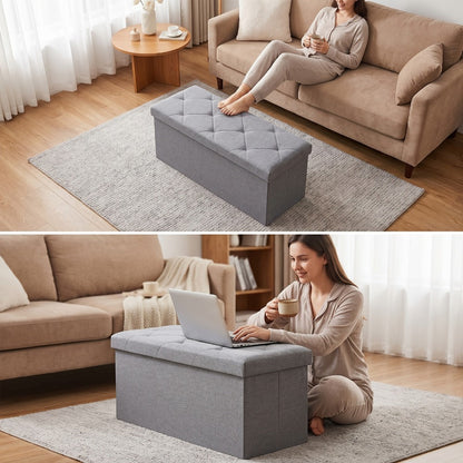 43-Inch Foldable Ottoman with Padded Seat, Small Upholstered Footstool detail image - detail view 6