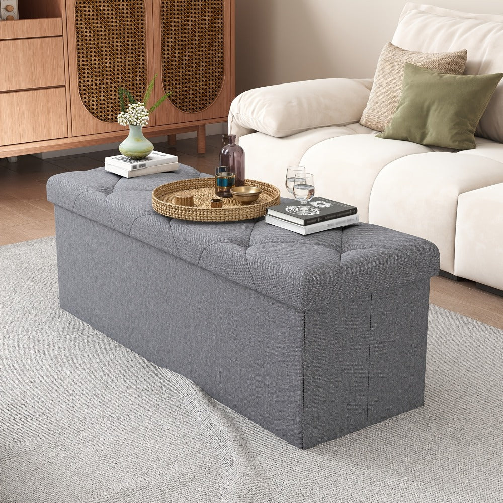 43-Inch Foldable Ottoman with Padded Seat, Small Upholstered Footstool detail image - detail view 7