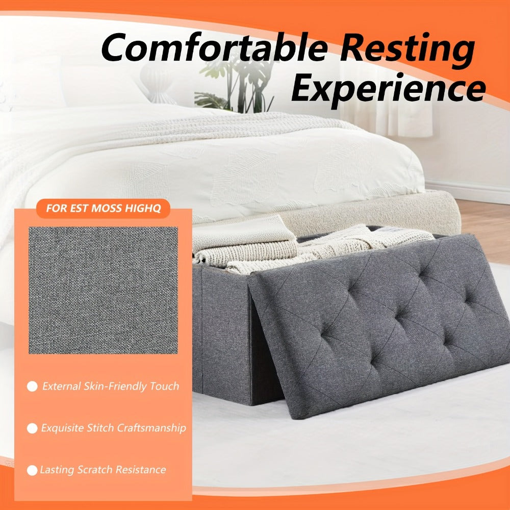 43-Inch Foldable Ottoman with Padded Seat, Small Upholstered Footstool detail image - detail view 8