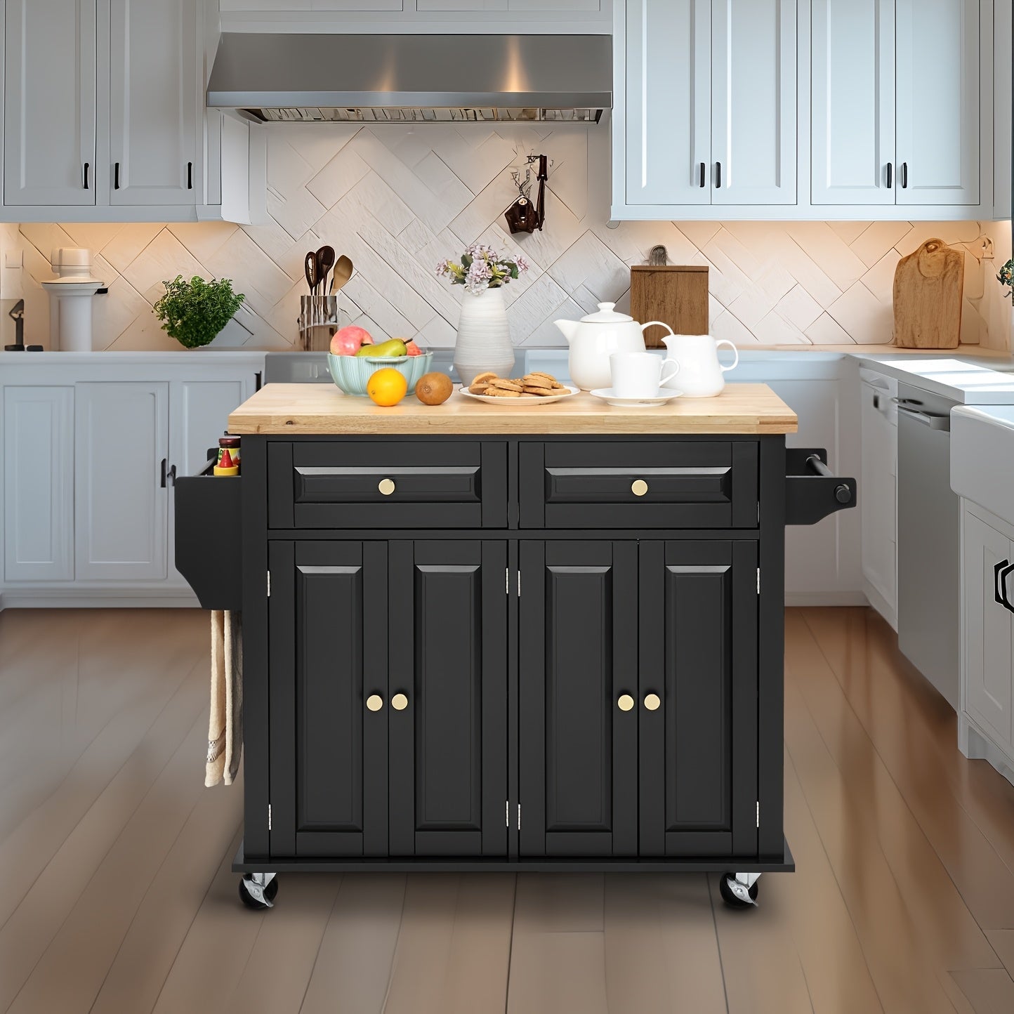 Kitchen Island Cart shown in the Black option