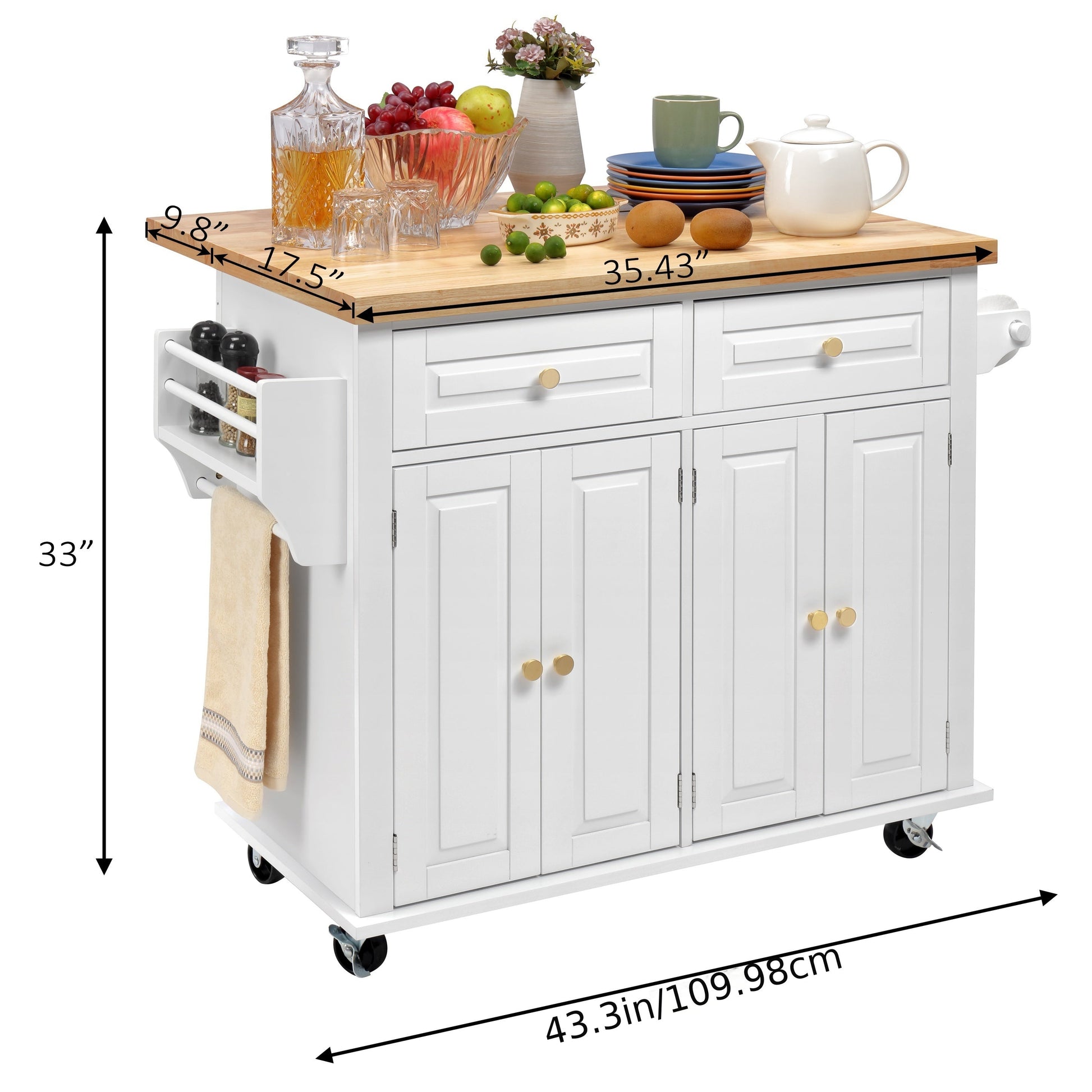 43-Inch Rolling Kitchen Island Cart with Rolling Wheels for Organized Everyday Storage detail image - detail view 3