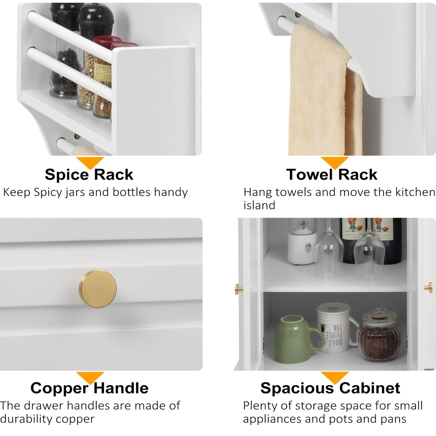 43-Inch Rolling Kitchen Island Cart with Rolling Wheels for Organized Everyday Storage detail image - detail view 7