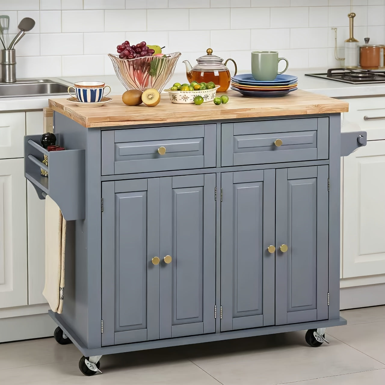 43-Inch Rolling Kitchen Island Cart with Rolling Wheels for Organized Everyday Storage detail image - detail view 9