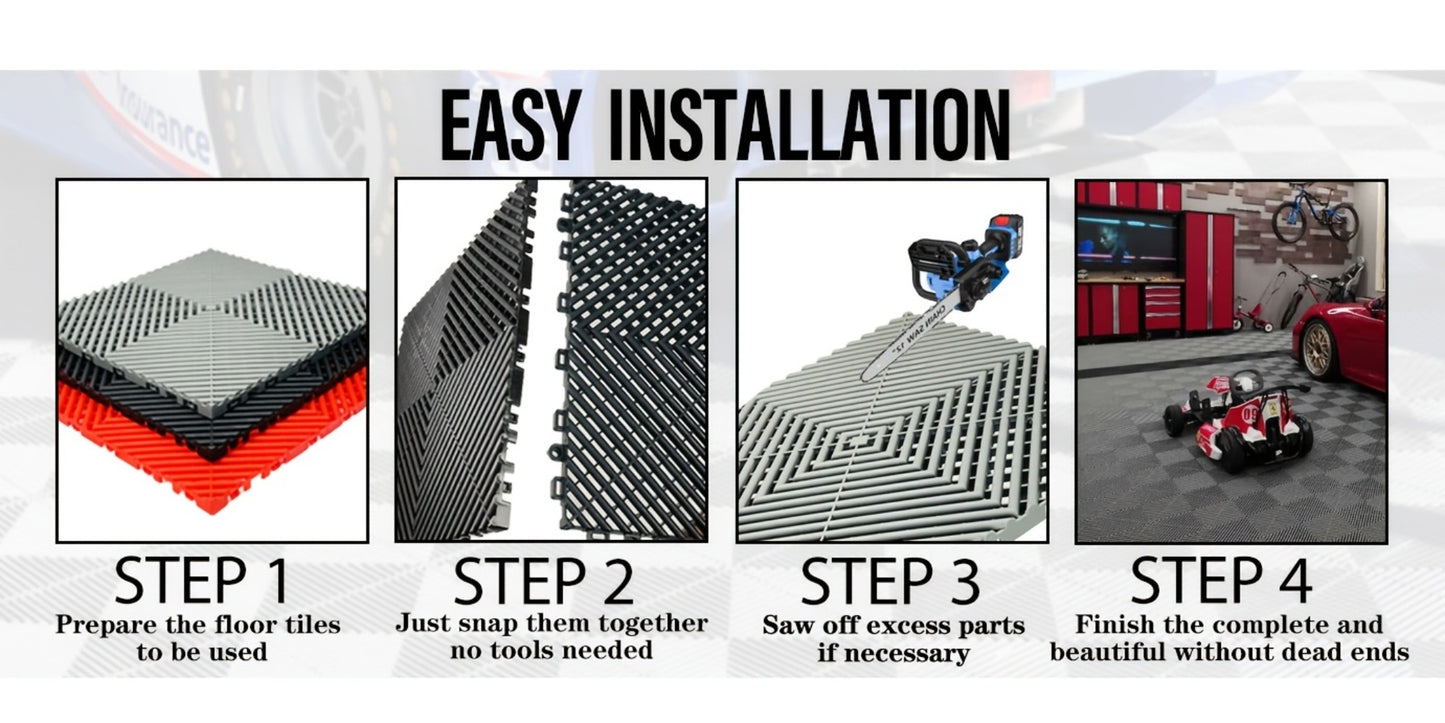 Interlocking Garage Floor Tiles 20-Pack - 16"x16" Drainage Floor Mat, Non-Slip PP Tiles for Garage, Car Wash, Basement & Pool | 41.3 Sq Ft Coverage