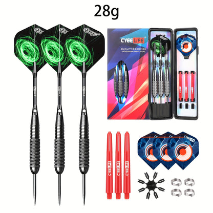 Professional Steel Tip Darts Set with Carrying Case - Aluminum & PVC Shafts, Extra Replacement Flights & Plastic Protectors, Complete Dart Accessory Kit for Dartboard Practice
