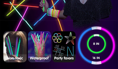 144-Piece Glow Sticks Bulk Pack 8 Inch – 7 Colors Glow in the Dark Bracelets & Necklaces for Halloween Christmas New Year Party Supplies Favors Concerts Festivals