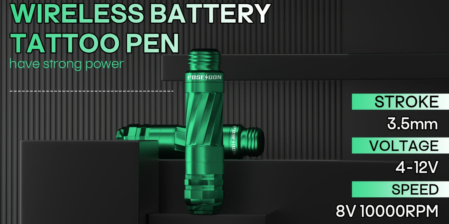 Tattoo Pen Kit with Extra Battery 1400mAh V3 PRO LTK06 - Poseidon Wireless Rotary Machine LCD Screen 20 Needles 6 Inks Power Supply Complete Set for Beginners & Artists