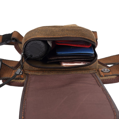 Vintage Canvas Sling Bag for Men Multifunctional Crossbody Chest Bag Waist Bag Shoulder Bag Leg Bag Hiking Outdoor Sports Travel Bag Adjustable Strap Dark Brown