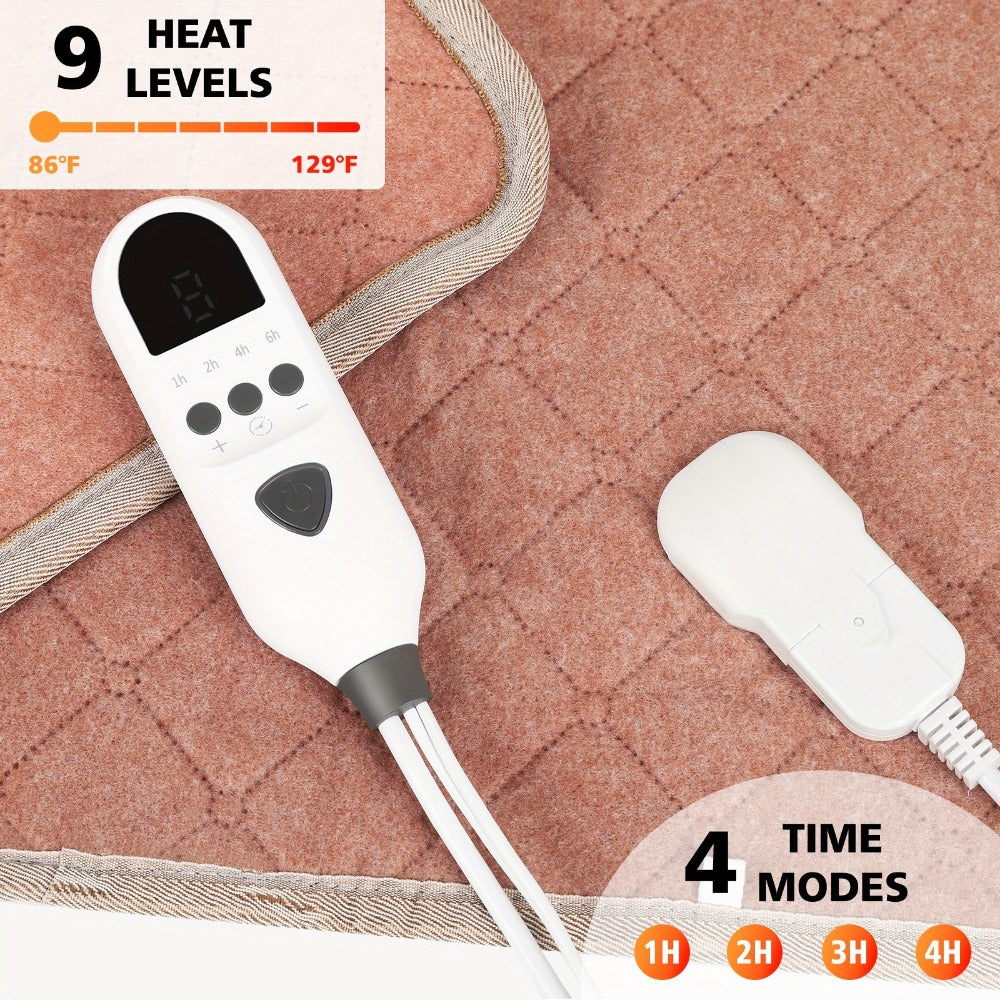 Electric Mattress Pad Heated Bed Warmer 63"x31" - 9 Heat Settings, 4 Auto Shutoff Modes, Rapid Warming, LED Controller, ETL Certified, Machine Washable, Low EMF, Winter Comfort Gift, Brown & Grey