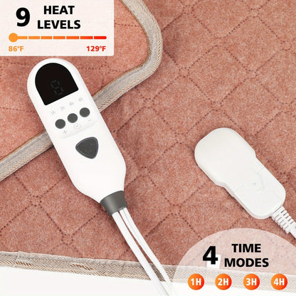 Electric Mattress Pad Heated Bed Warmer 63"x31" - 9 Heat Settings, 4 Auto Shutoff Modes, Rapid Warming, LED Controller, ETL Certified, Machine Washable, Low EMF, Winter Comfort Gift, Brown & Grey