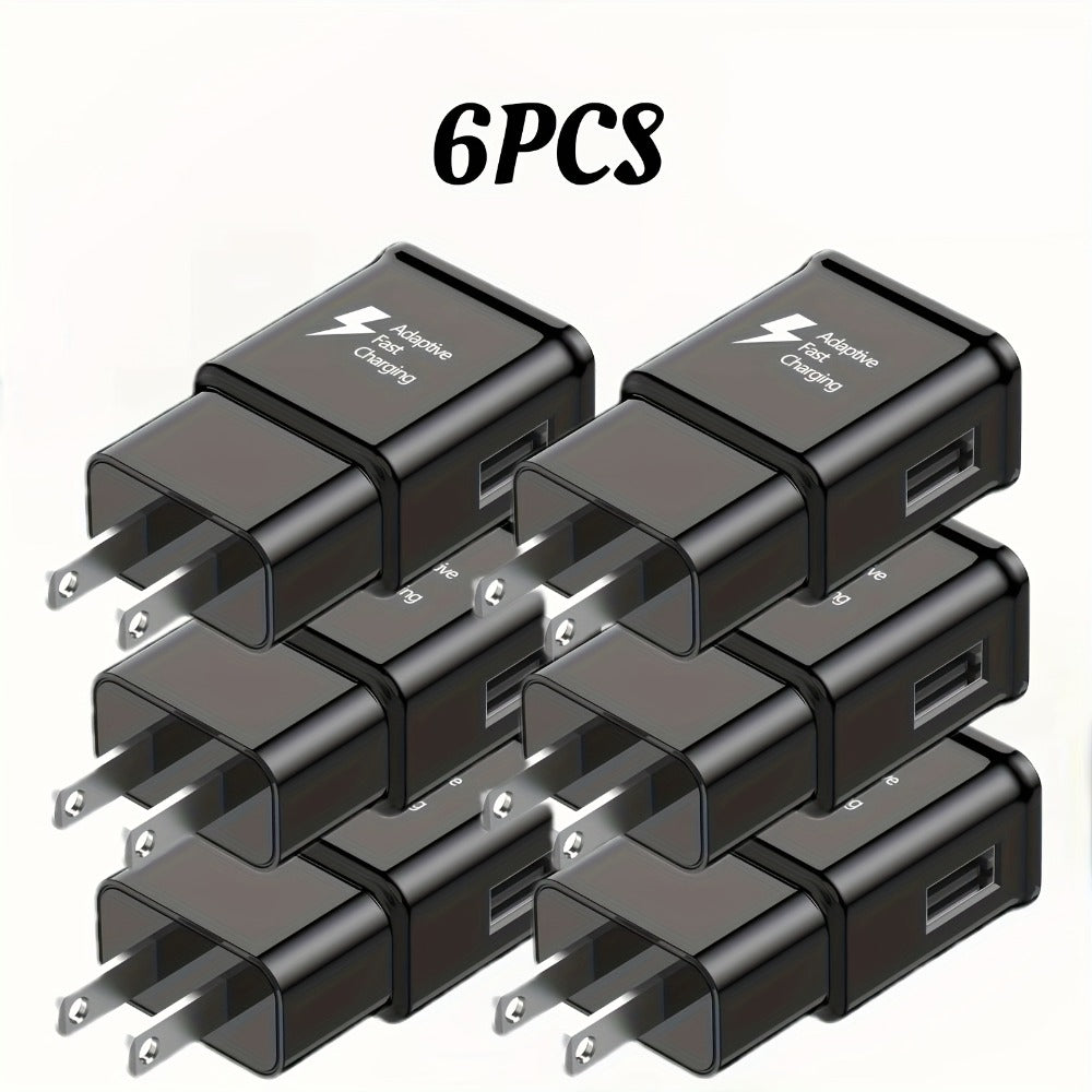 USB Wall Charger Compatible with Samsung Galaxy S25 S24 S23 S22 S21 S20 S10 S9 S8 S7 Note 10 - Adaptive 5V 2A Fast Charging, Bulk Pack 5pcs & 6pcs with Cables, White & Black Options