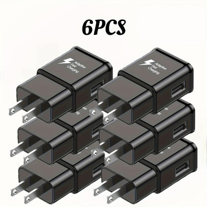 USB Wall Charger Compatible with Samsung Galaxy S25 S24 S23 S22 S21 S20 S10 S9 S8 S7 Note 10 - Adaptive 5V 2A Fast Charging, Bulk Pack 5pcs & 6pcs with Cables, White & Black Options